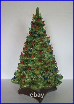 Vintage Holland Mold Green Ceramic Lighted 19 Christmas Tree with Music Box