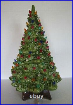 Vintage Holland Mold Green Ceramic Lighted 19 Christmas Tree with Music Box