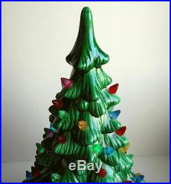Vintage Holland Mold Lighted 2 Piece Ceramic Christmas Tree 18 Tall Star Base