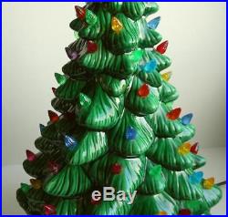 Vintage Holland Mold Lighted 2 Piece Ceramic Christmas Tree 18 Tall Star Base