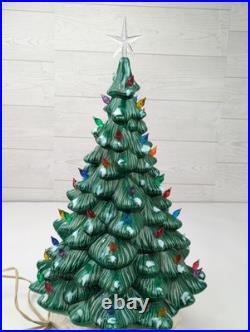 Vintage Holland Mold Lighted Ceramic Christmas Tree 21 Star Base Music Box