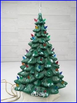 Vintage Holland Mold Lighted Ceramic Christmas Tree 21 Star Base Music Box