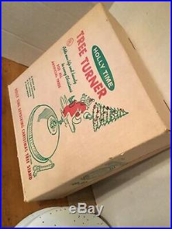 Vintage Holly Time Tree Turner Aluminum Christmas Revolving Stand White Glitter
