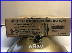 Vintage Holly Time Tree Turner Revolving Musical Christmas Gold Hard To Find