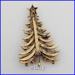 Vintage Hollycraft Christmas Tree Brooch Multi-Color Rhinestones Gold-Toned Pin