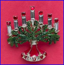 Vintage Hollycraft Christmas Tree Pin Brooch Candles Enamel Rare Htf MCM Rs Gold