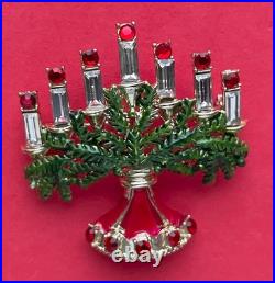 Vintage Hollycraft Christmas Tree Pin Brooch Candles Enamel Rare Htf MCM Rs Gold