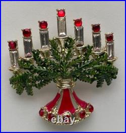Vintage Hollycraft Christmas Tree Pin Brooch Candles Enamel Rare Htf MCM Rs Gold