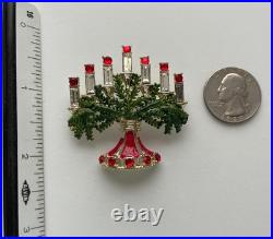 Vintage Hollycraft Christmas Tree Pin Brooch Candles Enamel Rare Htf MCM Rs Gold