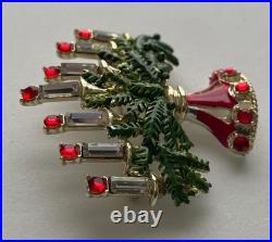Vintage Hollycraft Christmas Tree Pin Brooch Candles Enamel Rare Htf MCM Rs Gold