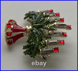 Vintage Hollycraft Christmas Tree Pin Brooch Candles Enamel Rare Htf MCM Rs Gold