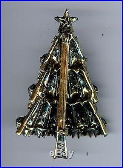 Vintage Hollycraft Shades Of Green Rhinestone Christmas Tree Pin