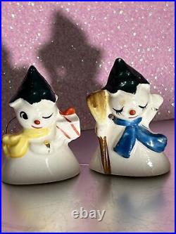 Vintage Holt 2 Rarechristmas Tree Head Snowman Mini Ornament 1958 Japan