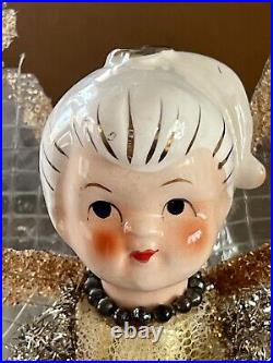 Vintage Holt Howard Foil Tulle Gold Angel Christmas Tree Topper Figurine 12.5