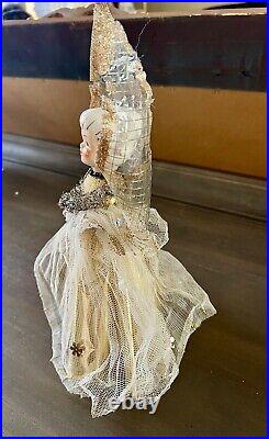 Vintage Holt Howard Foil Tulle Gold Angel Christmas Tree Topper Figurine 12.5