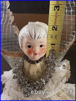 Vintage Holt Howard Foil Tulle Gold Angel Christmas Tree Topper Figurine 12.5