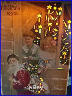 Vintage Htl Christmas Postcard Santa Claus Children Window Tree Sack Toys