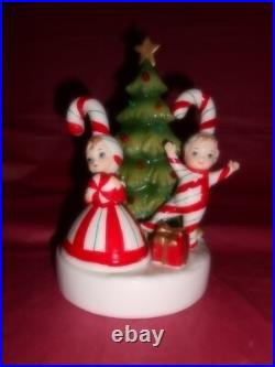Vintage Inspired Ceramic Christmas Tree with Candy Cane Kids Figurine