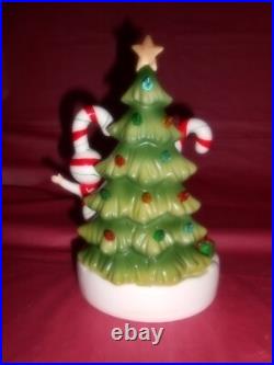 Vintage Inspired Ceramic Christmas Tree with Candy Cane Kids Figurine