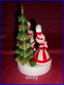Vintage Inspired Ceramic Christmas Tree with Candy Cane Kids Figurine