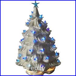 Vintage Iridescent PEARL WHITE CERAMIC Lighted 16 CHRISTMAS TREE Blue Birds