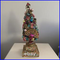 Vintage Italian Florentine Paper Bottle Brush Christmas Tree Glass Ornaments