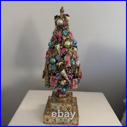 Vintage Italian Florentine Paper Bottle Brush Christmas Tree Glass Ornaments