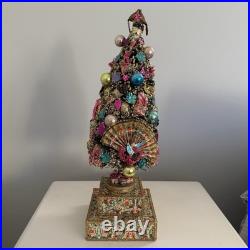 Vintage Italian Florentine Paper Bottle Brush Christmas Tree Glass Ornaments