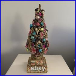 Vintage Italian Florentine Paper Bottle Brush Christmas Tree Glass Ornaments