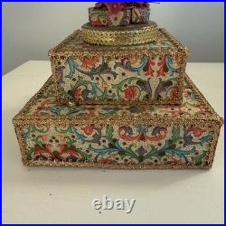 Vintage Italian Florentine Paper Bottle Brush Christmas Tree Glass Ornaments