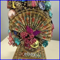 Vintage Italian Florentine Paper Bottle Brush Christmas Tree Glass Ornaments