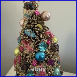 Vintage Italian Florentine Paper Bottle Brush Christmas Tree Glass Ornaments