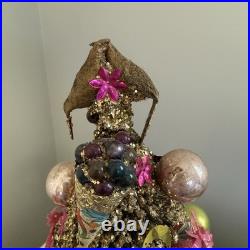 Vintage Italian Florentine Paper Bottle Brush Christmas Tree Glass Ornaments