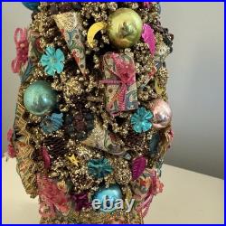 Vintage Italian Florentine Paper Bottle Brush Christmas Tree Glass Ornaments