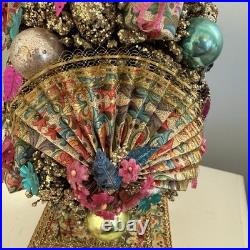 Vintage Italian Florentine Paper Bottle Brush Christmas Tree Glass Ornaments