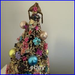 Vintage Italian Florentine Paper Bottle Brush Christmas Tree Glass Ornaments