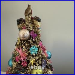 Vintage Italian Florentine Paper Bottle Brush Christmas Tree Glass Ornaments