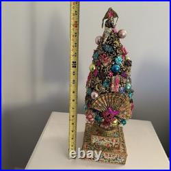Vintage Italian Florentine Paper Bottle Brush Christmas Tree Glass Ornaments