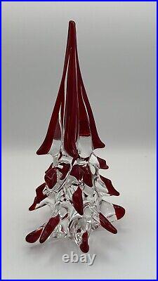 Vintage Italian Murano Glass Clear Red Tipped Christmas Tree 8