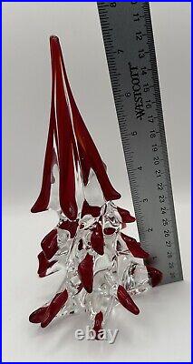 Vintage Italian Murano Glass Clear Red Tipped Christmas Tree 8