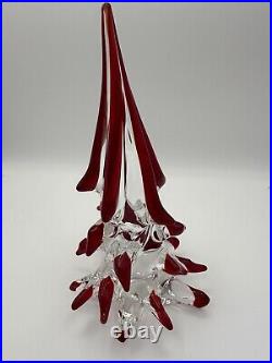 Vintage Italian Murano Glass Clear Red Tipped Christmas Tree 8