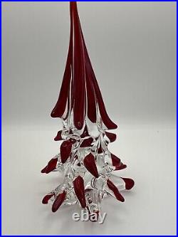 Vintage Italian Murano Glass Clear Red Tipped Christmas Tree 8