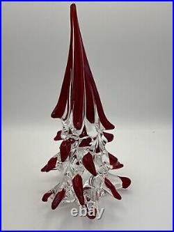 Vintage Italian Murano Glass Clear Red Tipped Christmas Tree 8