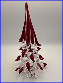 Vintage Italian Murano Glass Clear Red Tipped Christmas Tree 8