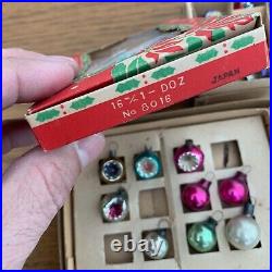 Vintage Japan Blown Glass MINI Feather Tree Christmas Indent Ball Ornament 33pcs