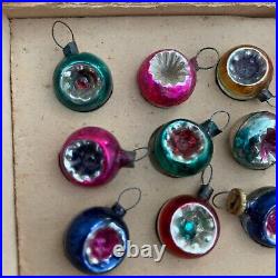 Vintage Japan Blown Glass MINI Feather Tree Christmas Indent Ball Ornament 33pcs