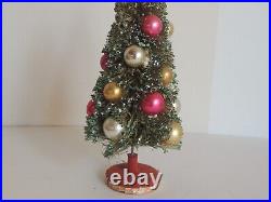 Vintage Japan Christmas Bottle Brush 13 Tree Glass Ornament Wood Felt Foil Base