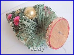 Vintage Japan Christmas Bottle Brush 13 Tree Glass Ornament Wood Felt Foil Base