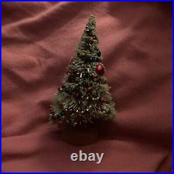 Vintage Japan Christmas Bottle Brush 8 Tree Flocked Mercury Glass Ornaments