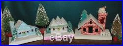 Vintage Japan Christmas Glitter Paper Mache 12 Houses 10 bottle trees Fun Lot